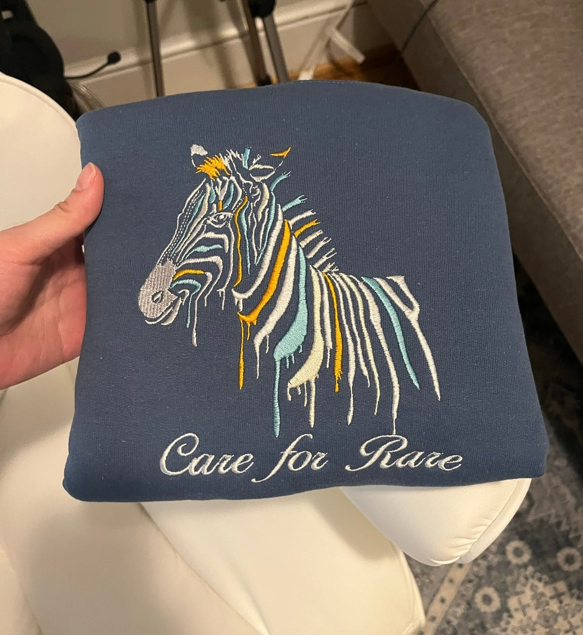 Care For Rare Embroidered Crewneck (L) perfect Condition (zebra colors second photo)
