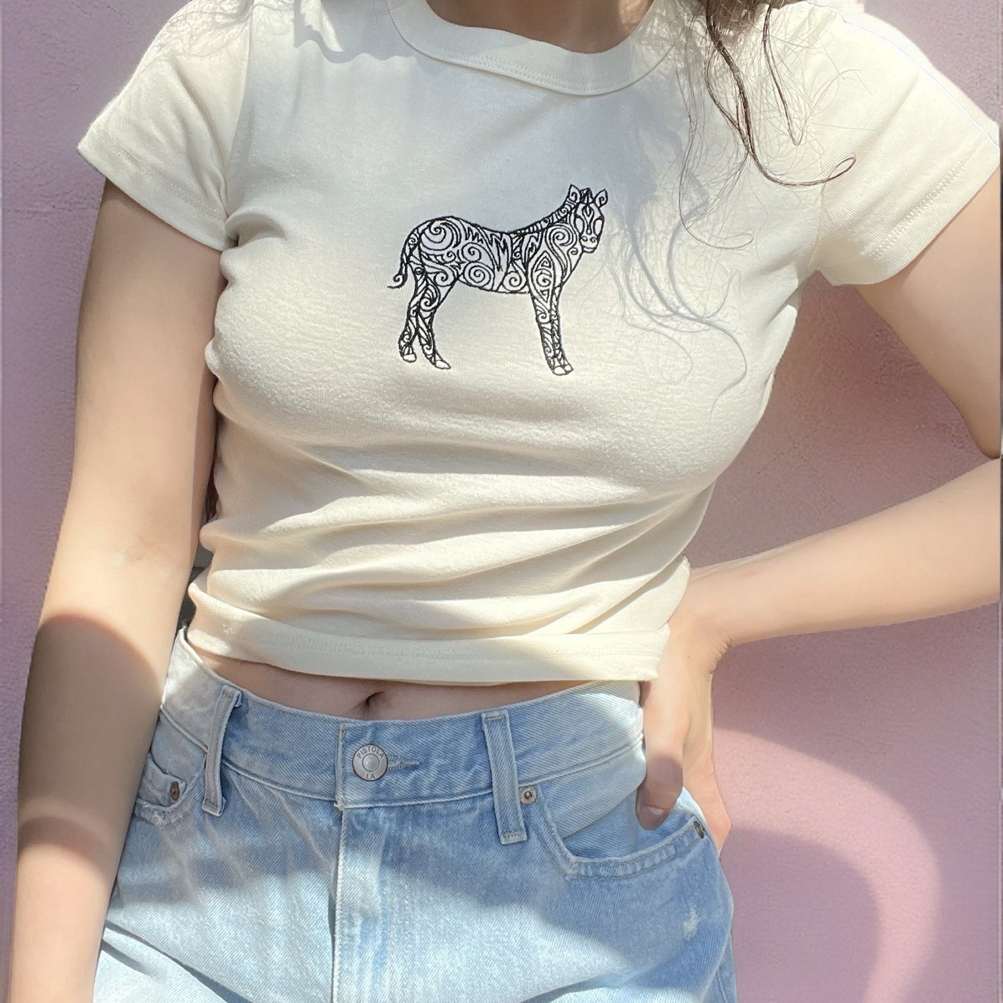 Embroidered Zebra Micro Ribbed Baby Tee