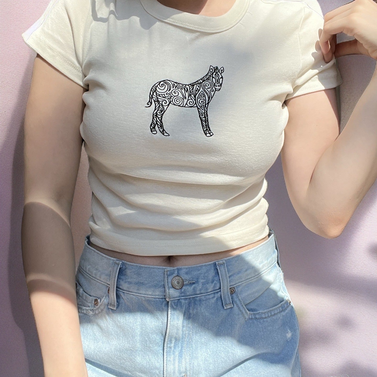 Embroidered Zebra Micro Ribbed Baby Tee