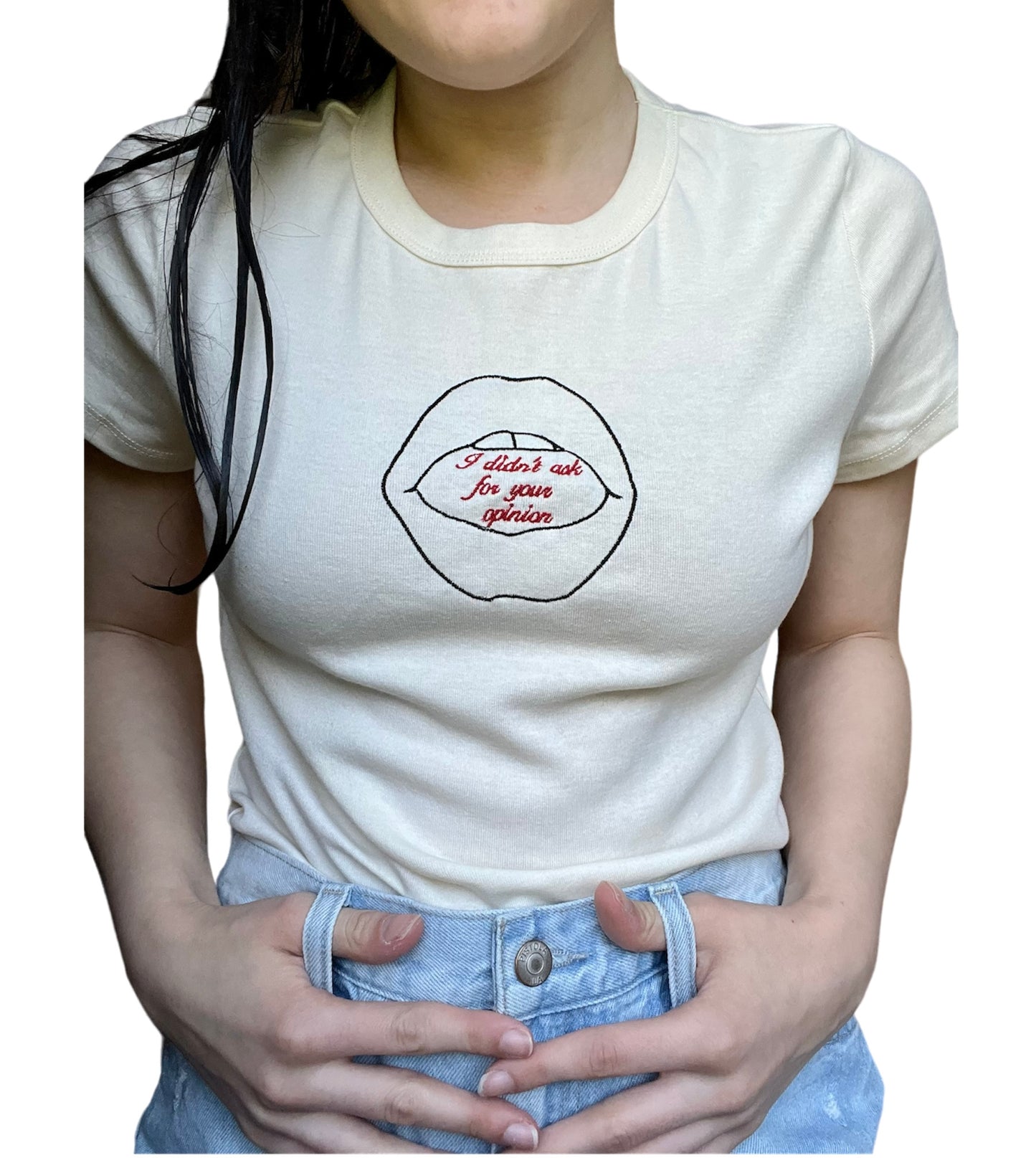I Didn’t Ask for Your Opinion Embroidered Micro Ribbed Baby Tee