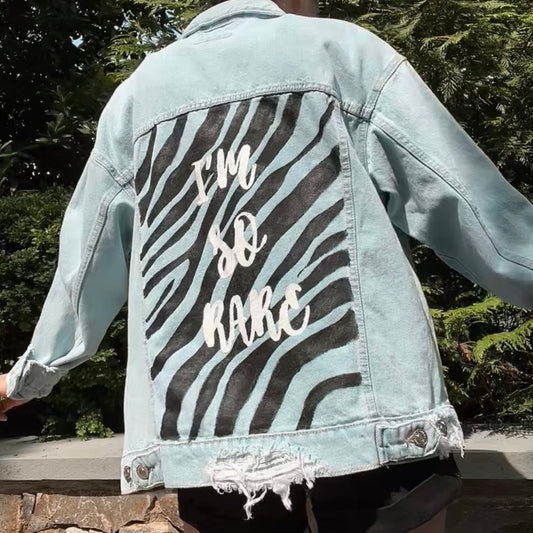 Embroidered & Hand Painted Rare Zebra Jean Jacket M/L